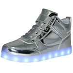 JEVRITE Unisex Light Up Shoes LED Shoes USB Charging High Top for Women Men Sneakers Couples Shoes, Silver, 12 Women/9 Men