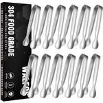 Walfos Mini Tongs - 12 Pack Small Serving Tongs, 4.25 inch Stainless Steel Kitchen Tongs for Appetizers, Parties Catering, Sugar, Desserts, Coffee Bar, Tea Party (Silver)