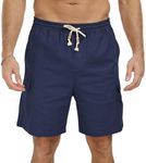 NITAGUT Mens Linen Shorts Elastic Waist Casual Outdoor Lightweight Work Shorts with Drawstring Navy Blue, Large