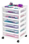 IRIS USA 6-Tier Scrapbook Rolling Storage Cart with Organizer Top for Papers, Vinyl, Tools, Office, Art and Crafting Supplies, White Frame with 6 Clear Scrapbooking Drawer Cases, 1-Pack