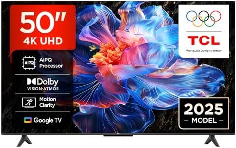 TCL 50V6C-UK 50" 4K Ultra HD, HDR TV, Smart TV Powered by Google TV (Dolby Audio, Voice Control, compatible with Google assistant, Chromecast built-in, 2025 New Model)