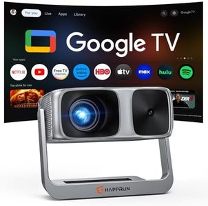 2000 ANSI Official Licensed Google TV Outdoor Projector 4K Full HD, Smart Projector with Wifi and Bluetooth, Auto Focus, Dolby Sound, Built-in Apps, HAPPRUN Indoor Home Theater with 270° Stand