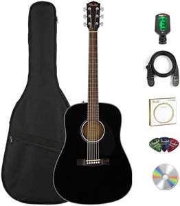 Fender CD-60S Solid Top Dreadnought Acoustic Guitar - Black Bundle with Gig Bag, Tuner, Strap, Strings, Picks, and Austin Bazaar Instructional DVD