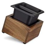 Navaris Coffee Knock Box - Stainless Steel and Wood Bin for Espresso Machine Coffee Grounds - with Silicone Bar for Knocking Filter Grinds - Black