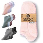 Gripjoy Non Slip Socks for Women and Men (3 pairs) - Low Cut Grip Socks for Hospital, Yoga, Pilates, Pure Barre