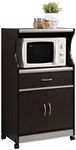 Hodedah Microwave Cart with One Drawer, Two Doors, and Shelf for Storage, Chocolate Grey