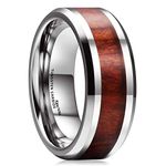 King Will Nature 8mm Real Wood Tungsten Carbide Ring High Polished Wedding Band Comfort Fit 10.5