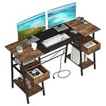 YAOHUOO 55 Inch Computer Desk with 2 Wooden Drawers/Power Outlet/USB Ports, Home Office Desk with Storage Shelves for Bedroom,Modern Writing Desk,Work Desk,Study Table(Rustic Brown)