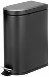 mDesign Small 2.6 Gallon/10 Liter Stainless Steel Metal Step Trash Can Garbage Bin for Bathroom, Bedroom, Home Office, D-Shape Trashcan with Foot Pedal/Lid, Removable Liner Bucket with Handles, Black