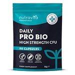 Probiotics for Gut Health - 90 Vegan Capsules (Not Tablets) for Bloating Relief - Supplements for Men & Women - Bio Cultures Complex with Lactobacillus Acidophilus - Nutravita