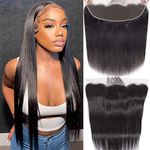 DUAUJUIU Lace Frontal 13x4 Straight HD Lace Frontal Transparent Lace Closure Human Hair Frontal Closure Pre Plucked with Natural Hairline Ear to Ear Natural Color Brazilian Hair for Women 16 Inch