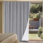 H.VERSAILTEX Linen Blackout Curtains Durable Thick Textured Linen Look 100% Blackout Patio Door Curtain Anti Rust Grommet Extra Wide Sliding Door Curtain Panel, W100 x L84 inch - Dove Gray