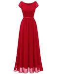 DRESSTELLS Dresses for Women 2022 Formal Dresses for Women Wedding Bridesmaid Dress for Women Formal Dress Party Evening Gown with Cap Sleeves Red L