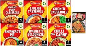 Schwartz Meat Packet Mix Bundle, Chilli, Spaghetti Bolognese, Shepherds Pie, Chicken Casserole, Sausage Casserole and Somerset Pork Casserole