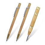 CBRIGHT Tungsten Carbide Tip Scriber Tool Metal 2Pack, Alloy Etching Engraving Pen with Clip,Brass Automatic Center Punch 1Pack