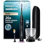 Philips Sonicare DiamondClean Smart 9400 Electric Toothbrush, Sonic Toothbrush with App, Pressure Sensor, Brush Head Detection, 4 Brushing Modes and 3 Intensity Levels, Black, Model HX9917/89