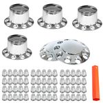 labwork Set of Chrome Front and Rear Axle Wheel Cover 33mm Screw-on Lug Nuts for 22.5 in & 24.5 in Semi Truck Wheels