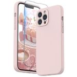 SURPHY Compatible with iPhone 13 Pro Max Case with Screen Protector, Liquid Silicone Protection for Each Lens Shockproof Thickened Rubber Cover for iPhone 13 Pro Max 6.7 inch 2021, Pink