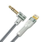 pTron 8-pin iOs to 3.5mm Aux Cable, 1.5m Nylon Braided, 90 Degree Gold-plated Connector, Male to Male Audio Cable, Metal Heads, Compatible with iPhone x/8/7/plus/6/6s/xs/xr/xs max, Solero A15 (Grey)