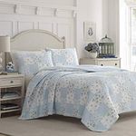 Laura Ashley Luxury Premium Ultra Soft Quilt Set, Comfortable & Stylish Bedding, Seasons, Cotton, Cornflower, Queen