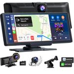 Volam 9.26" Portable Car Stereo Screen Wireless Carplay Airplay Android Auto Cast 2.5K Front Dash Cam, 1080P Backup Camera, Bluetooth, 5G WiFi, AirPlay, AUX/FM