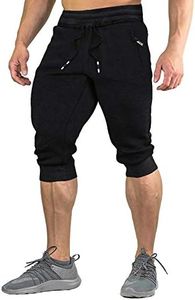 FASKUNOIE 3/4 Joggers Running Shorts Lightweight Sweatpants Breathable Trousers Black