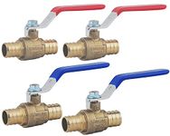 PEX Brass Ball Valve, 3/4-in PEX Lead Free Brass Shut Off Ball Valve with Red & Blue Long Lever Or T Handle,Pex Barb Water Valve with cUPC Certified for Cold and Hot Water (4-Pack)