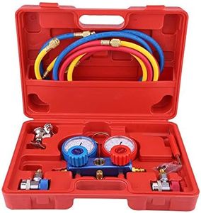 SOULONG Coffret de Manomètres de Climatisation R134a avec Tuyaux de Charge Tricolores et Adaptateurs, Kit de Climatisation de Voiture Réfrigérant Collecteur pour Systèmes de Climatisation Automobile
