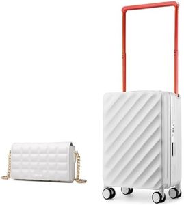 Somago Carry On Suitcase 22x14x9 Airline Approved PC Hardside with Wide Handle,20 INCH Luggage Aluminum Frame Spinner Wheel No Zipper Suitcase, White, Hardside Spinner Luggage