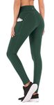 IUGA Leggings for Women Yoga Pants for Women with Pockets Workout Yoga Leggings with Pockets Dark Green, Small