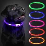 Light Up Dog Collar Rechargeable, LED Collar Waterproof with 3 Flash Glowing Modes, Dog Light for Outdoor Night Walking Visible Safe, Cut to Adjust for Small Medium Large Breed, 70cm, Purple