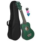 CASCHA Soprano Ukulele set for children and adults I Ukulele starter kit with 3 picks bag I Ukulele set Aquila strings nylon I Small Hawaiian guitar for beginners advanced I Green