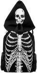 Pluscraft Gothic Skull Ribcage Skeleton Backpack Vintage Horror Emo Black Goth Grunge Laptop Bag Halloween Canvas Casual Daypack with Detachable Hood