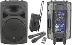 QTX 12" Active Portable PA Speaker System - inc 2 Wireless VHF Microphones and Trolley