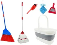 Xifando Toddler Cleaning Set-Kids Cleaning Set 7 Pieces Mop Broom Mini Broom and Dustpan Towel Duster Bucket Kids Housekeeping Cleaning Set