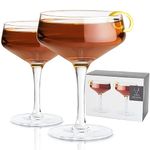 Viski Raye Angled Stemmed Crystal Coupe Cocktail Glasses, Champagne Coupe Glasses, Drinkware Set, Espresso Martini Glasses, Set of 2, 7oz