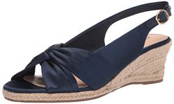 Bella Vita Women's Wedge Sandal, Navy Thai Silk Fabric, 10 Narrow