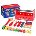 WORKPRO 24pcs Take-Along Wooden Tool Kit, Building Toy Set Creative&Educational Construction Toy, Great Gift for Toddlers 3+