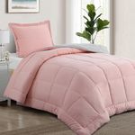 Aisbo Pink and Grey Comforter Set Twin - 2-Pieces Reversible Comforter Set Twin Size Soft and Lightweight, All Season Down Alternative Bed Comforter with 1 Pillow Shams