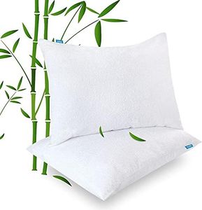 Biloban 2 Pack Waterproof Zippered Pillow Protectors Standard Bed Bug Proof, Bamboo Viscose Pillow Covers for Sleeping Noiseless Breathable Pillow Protector White, 20 x 26 inches