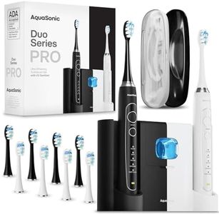AquaSonic DUO PRO – Ultra Whitening 40,000 VPM Electric ToothBrushes – ADA Accepted - 4 Modes with Smart Timers - UV Sanitizing & Wireless Charging Base - 10 ProFlex Brush Heads & 2 Travel Cases