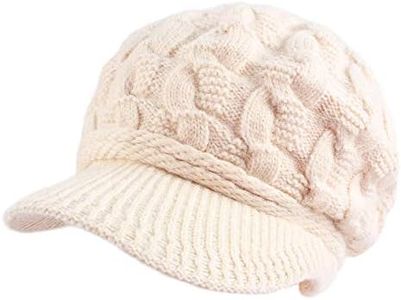 PESAAT Twist Women Visor Hat Warm Fleece Lined Beret Hats Winter Knit Hats for Women (Beige)
