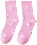 SHENHE Women's Embroidered Patterned Cute Crew Socks Breathable Soft Above Ankle Socks Pink Heart one-size