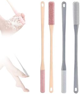 Toe Cleaning Brush, 15.7" Foot Scrubber with Long Handle Silicone Toe Gap Cleaner, Soft Rubber Brush Exfoliating Foot Scrubber for Shower - Seniors, Men and Women (Grey+Pink, 2 Set)