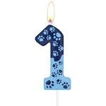 Blue Dog Paw First Birthday Candle, Blue Dog Paw Cake Decorations, Party Candle, Blue Number 1 Candle for Cake, Cake Candles Cake Topper for Boy Girl 1st Birthday Decorations, Pet Party Decor Supplies