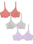 Fruit of the Loom Womens Women's Cotton Stretch Extreme Comfort Bra, Desert Dusk/Grey/Lilac Whisper, 38-40DD