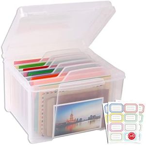 KILONEFE Greeting Card Storage & Organizer Box with 6 Adjustable Dividers for Holiday Birthday Photos, Crafts, Scrapbook, Paper, Stickers, Envelopes and More, Plastic Box of Card (New Version)