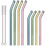 HONZUEN 8 Glass Straws, Reusable Eco Friendly BPA Free Coloured Curved Drinking Straws(7.85" and 5.9") with 2 Cleaning Brush, Easy to Clean, for 20oz/ 30oz Goblet, Milk Tea Cup, Juice Glass
