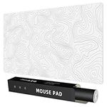 Rinaze Large Gaming Mouse Pad Desk Mat with White Topographic, Anti-Slip Keyboard Pad with Multifunctional, Comfortable Big XXL Mousepad, Office Desk Accessories for Computer, Home and Gaming