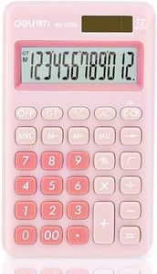 deli Standard Function Basic Calculator, 12 Digit Desktop Calculator with Large LCD Display, Solar Battery Dual Power Office Calculator, Pink